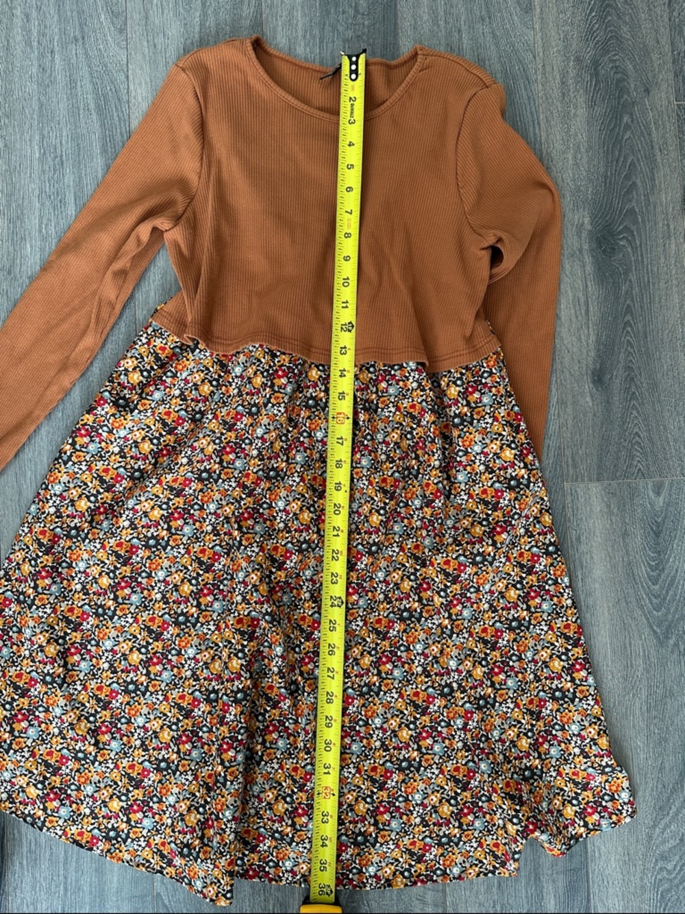 NWOT Rust Ditsy Floral Long Sleeve Ribbed Dress Nursing Breastfeeding Maternity - Picture 8 of 10